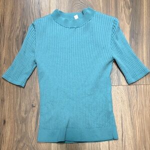 Uniqlo Teal Ribbed half sleeve wool top medium